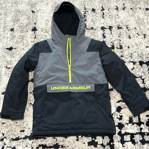 Under Armour Mahlon Waterproof Hooded Pullover jacket Black Grey Boys M L Ski - Picture 2 of 14
